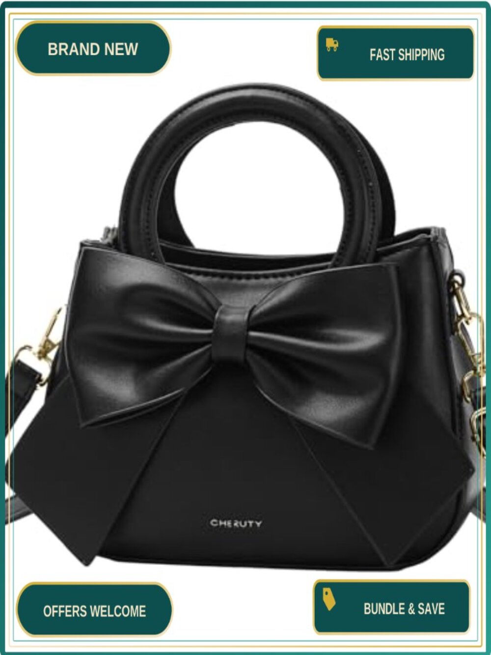 Vegan Leather Crossbody Bag Small Satchel with Bow Knot Top Handle